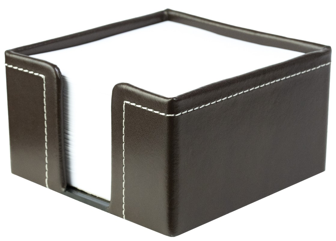 Zettelkasten mit 500 Blatt Papier CAMBRIDGE Top Grain Rindspaltleder mit heller Kontrastnaht dunkelbraun